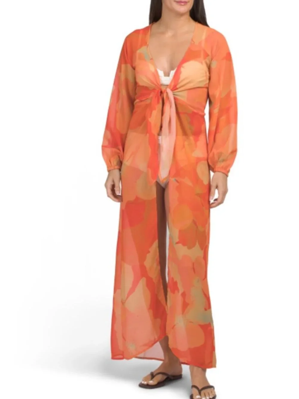 L Space Sheer Poppy Floral Tie-Front Beach Cover-Up